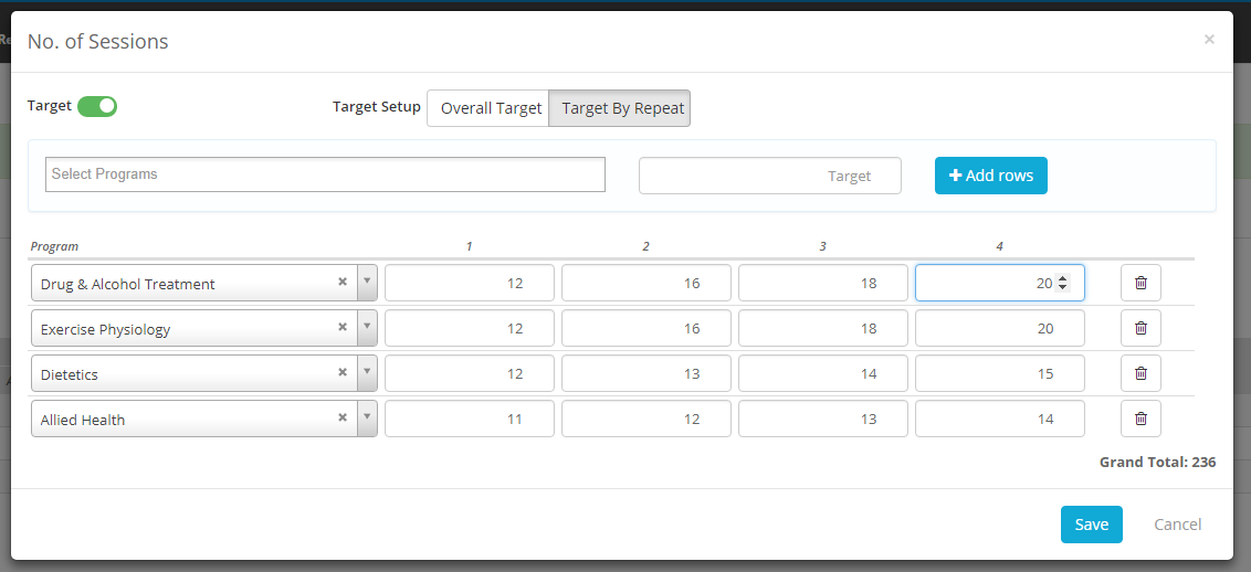 How do I set up breakdown by program/locations and targets for