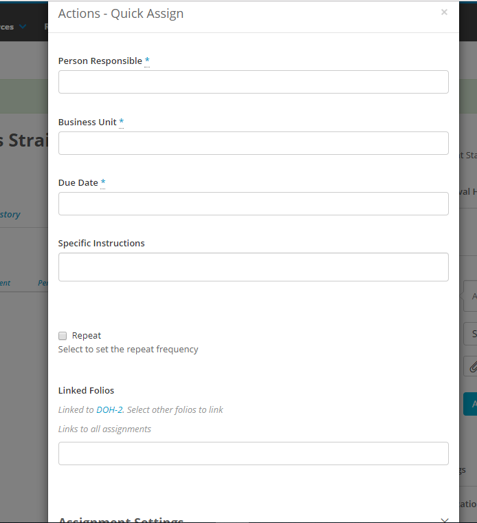 Creating a new action and assigning it from the Folio? – Folio Help Centre