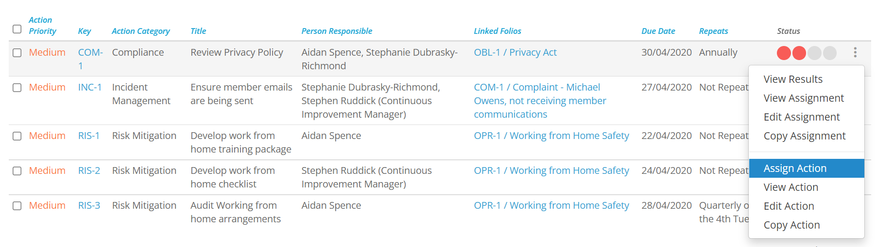Assigning actions to users – Folio Help Centre